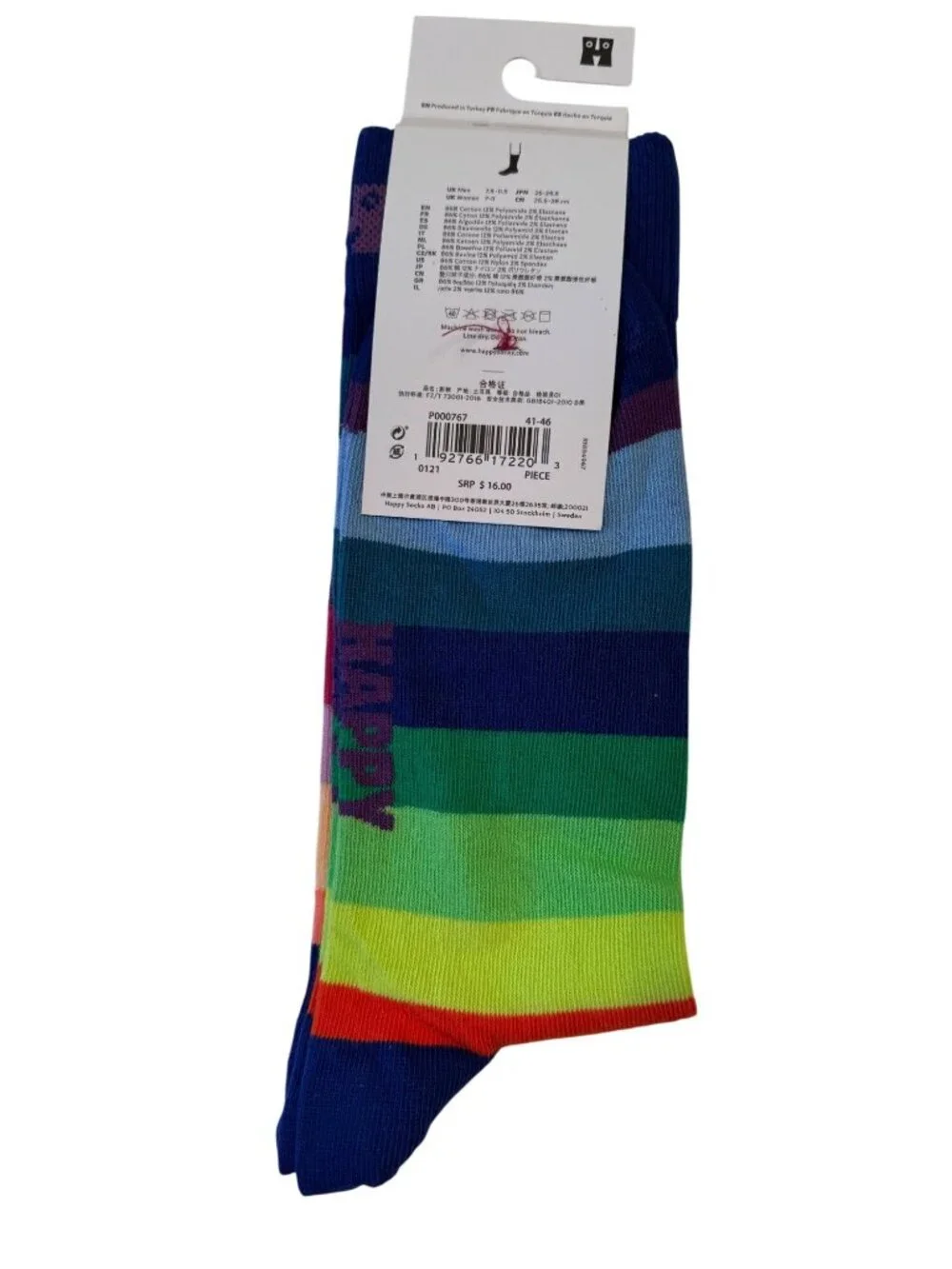 Happy Socks Crew M8-12  W10-12.5 NWT  Rainbow Mid Crew